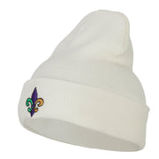 Mardi Gras Fleur de Lis Embroidered Long Beanie