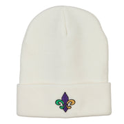 Mardi Gras Fleur de Lis Embroidered Long Beanie