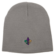 Mardi Gras Fleur de Lis Embroidered 8 Inch Knitted Short Beanie