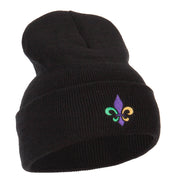 Mardi Gras Fleur de Lis Embroidered Long Beanie