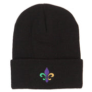 Mardi Gras Fleur de Lis Embroidered Long Beanie