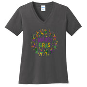 Mardi Gras Festive Dance Graphic Design Ladies Big Size Port & Company Core Cotton V neck T-Shirt