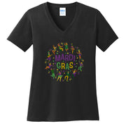 Mardi Gras Festive Dance Graphic Design Ladies Big Size Port & Company Core Cotton V neck T-Shirt