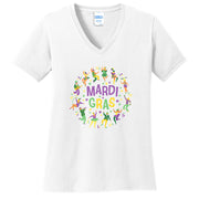 Mardi Gras Festive Dance Graphic Design Ladies Big Size Port & Company Core Cotton V neck T-Shirt