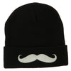 Mustache Embroidered Cuff Long Beanie