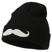 Mustache Embroidered Cuff Long Beanie