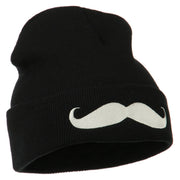 Mustache Embroidered Cuff Long Beanie