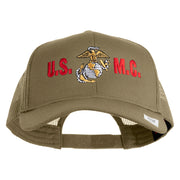 USMC Design Embroidered Solid Cotton Twill Mesh Prostyle Cap - Khaki OSFM