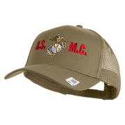 USMC Design Embroidered Solid Cotton Twill Mesh Prostyle Cap - Khaki OSFM