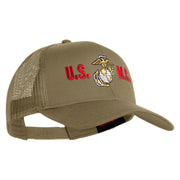 USMC Design Embroidered Solid Cotton Twill Mesh Prostyle Cap - Khaki OSFM