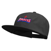 Pirate Skull Vessel Logo Embroidered Unconstructed high profile Cotton Flat Bill Cap - Black OSFM