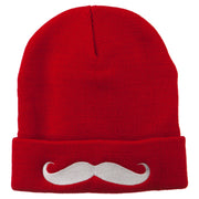 Mustache Embroidered Cuff Long Beanie