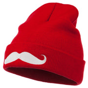 Mustache Embroidered Cuff Long Beanie