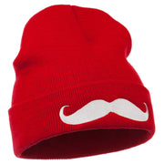 Mustache Embroidered Cuff Long Beanie