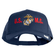 USMC Design Embroidered Solid Cotton Twill Mesh Prostyle Cap - Navy OSFM