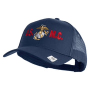 USMC Design Embroidered Solid Cotton Twill Mesh Prostyle Cap - Navy OSFM