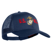 USMC Design Embroidered Solid Cotton Twill Mesh Prostyle Cap - Navy OSFM