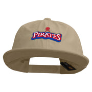 Pirate Skull Vessel Logo Embroidered Unconstructed high profile Cotton Flat Bill Cap - Khaki OSFM