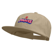 Pirate Skull Vessel Logo Embroidered Unconstructed high profile Cotton Flat Bill Cap - Khaki OSFM