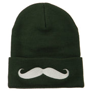 Mustache Embroidered Cuff Long Beanie