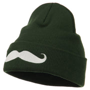 Mustache Embroidered Cuff Long Beanie