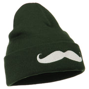 Mustache Embroidered Cuff Long Beanie