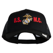 USMC Design Embroidered Solid Cotton Twill Mesh Prostyle Cap - Black OSFM