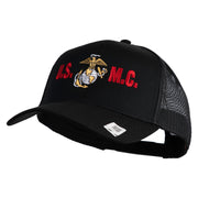 USMC Design Embroidered Solid Cotton Twill Mesh Prostyle Cap - Black OSFM