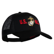 USMC Design Embroidered Solid Cotton Twill Mesh Prostyle Cap - Black OSFM