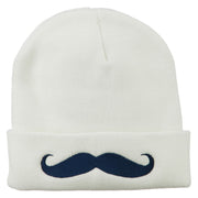 Mustache Embroidered Cuff Long Beanie