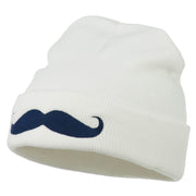 Mustache Embroidered Cuff Long Beanie