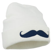 Mustache Embroidered Cuff Long Beanie