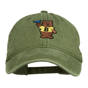 Bear Mascot Embroidered Washed Cap