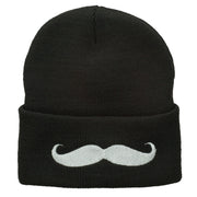 Mustache Embroidered Cuff Long Beanie