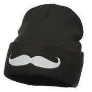 Mustache Embroidered Cuff Long Beanie