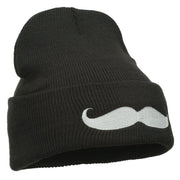 Mustache Embroidered Cuff Long Beanie