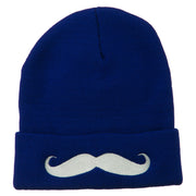 Mustache Embroidered Cuff Long Beanie