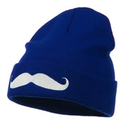 Mustache Embroidered Cuff Long Beanie