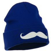 Mustache Embroidered Cuff Long Beanie