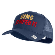 USMC Semper Fi Embroidered Solid Cotton Twill Mesh Prostyle Cap - Navy OSFM