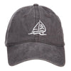 Sailboat and Wave Embroidered Pigment Dyed Cap