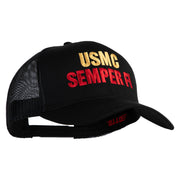 USMC Semper Fi Embroidered Solid Cotton Twill Mesh Prostyle Cap - Black OSFM