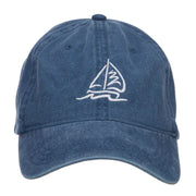 Sailboat and Wave Embroidered Pigment Dyed Cap