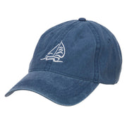 Sailboat and Wave Embroidered Pigment Dyed Cap