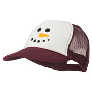 Snowman Face Embroidered Foam Mesh Cap