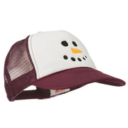 Snowman Face Embroidered Foam Mesh Cap