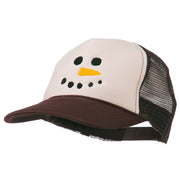 Snowman Face Embroidered Foam Mesh Cap