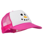 Snowman Face Embroidered Foam Mesh Cap