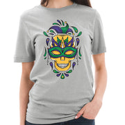 Madi Gras Festive Skull Graphic Design Unisex Lane Seven Ring Spun Combed Cotton Short Sleeve Deluxe Jersey T-Shirt