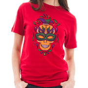 Madi Gras Festive Skull Graphic Design Unisex Lane Seven Ring Spun Combed Cotton Short Sleeve Deluxe Jersey T-Shirt